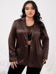 Áo vest Plus size Nút phía trước màu trơn Thanh lịch - Màu nâu Sô-cô-la - Xem 5