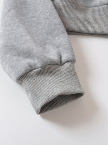 INAWLY Solid Zip Up Drop Shoulder Thermal Lined Crop Hoodie - Grey - View 6