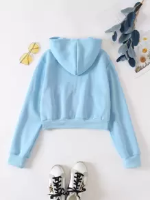 INAWLY Solid Zip Up Drop Shoulder Thermal Lined Crop Hoodie,Long Sleeve Tops Graduation,Back To School Outfits,Graduation,Teacher Outfits For Women,Back To School Pullover Fall Outfit