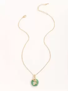 花細節圓形吊墜項鍊 - 綠色 - 查看 1