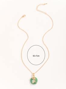 花細節圓形吊墜項鍊 - 綠色 - 查看 3