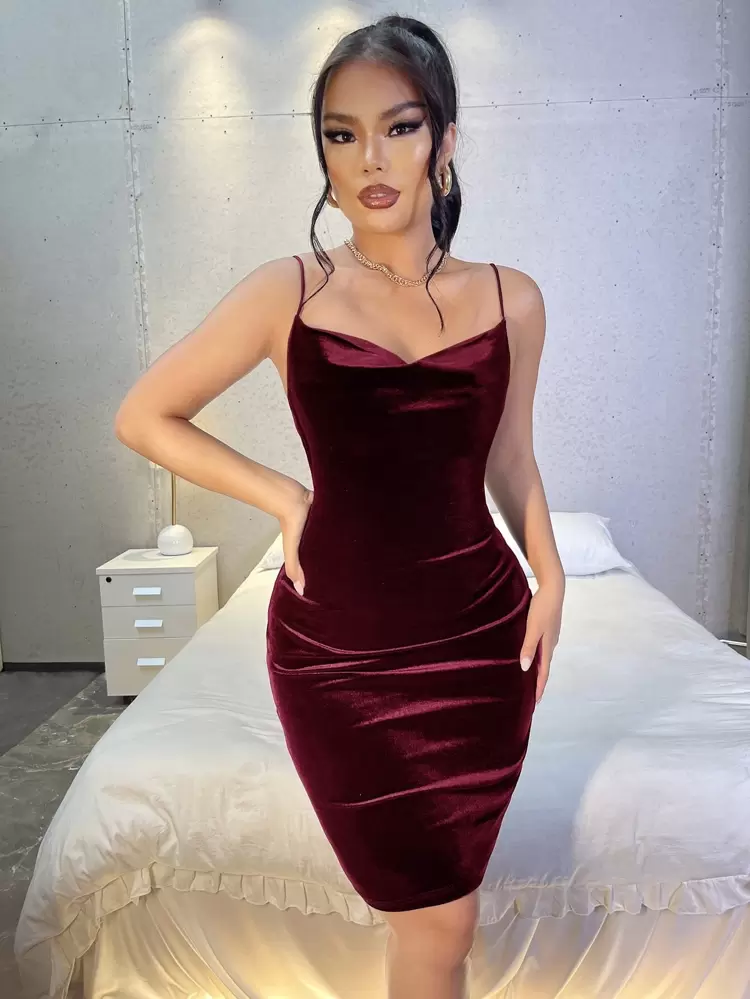 red velvet tight dress