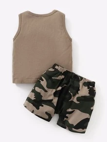 Baby Contrast Camo Pocket Tank Top & Shorts - Multicolor - View 2