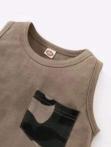 Baby Contrast Camo Pocket Tank Top & Shorts - Multicolor - View 4