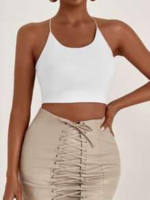 Chiquease Backless Lace Up Crop Cami Top - White - View 1