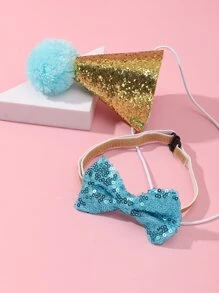 2入組寵物金屬亮絲帽和蝴蝶結套裝 - 彩色 - 查看 5