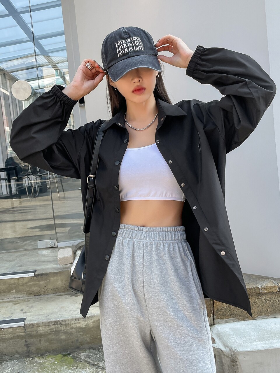 Letter Patched Detail Drop Shoulder Blouse