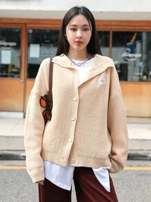 DAZY Patch Detail Drop Shoulder Cardigan - Apricot - View 4