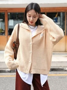 DAZY Patch Detail Drop Shoulder Cardigan - Apricot - View 5