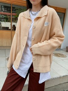 DAZY Patch Detail Drop Shoulder Cardigan - Apricot - View 6