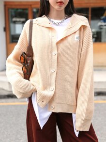 DAZY Patch Detail Drop Shoulder Cardigan - Apricot - View 7