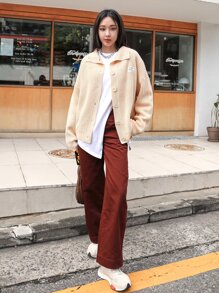 DAZY Patch Detail Drop Shoulder Cardigan - Apricot - View 8