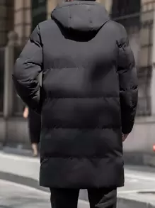 Casaco com Capuz Forrado com Cordão de Fechamento em Zíper Sólido para Homens