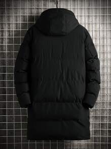 Casaco com Capuz Forrado com Cordão de Fechamento em Zíper Sólido para Homens