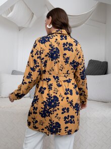 Mulvari Blusa con estampado floral de hombros caídos con cinturón - Mostaza Amarilla - Ver 2