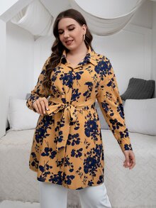 Mulvari Blusa con estampado floral de hombros caídos con cinturón - Mostaza Amarilla - Ver 5
