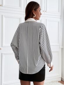 條紋印花蝙蝠袖襯衫