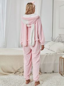 3D Ear Design Hooded Teddy Sleep Romper - Baby Pink - View 2