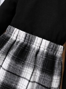 Toddler Girls High Neck Tee & Plaid Skirt - Black and White - View 5