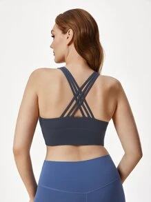 LUVLETTE Solid Criss Cross Medium Support Sports Bra - Dark Grey - View 2