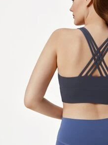 LUVLETTE Solid Criss Cross Medium Support Sports Bra - Dark Grey - View 4