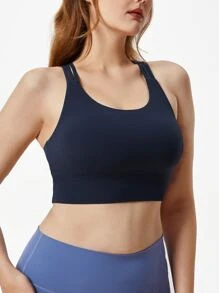 LUVLETTE Solid Criss Cross Medium Support Sports Bra - Dark Grey - View 5