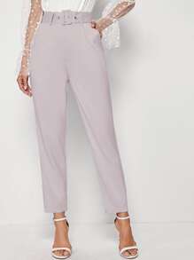 Chiquease Adjustable Belted Cropped Tailored Pants - Dusty Purple - View 1