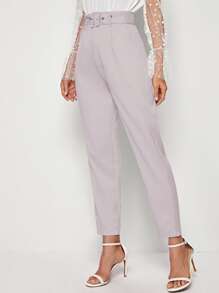 Chiquease Adjustable Belted Cropped Tailored Pants - Dusty Purple - View 3