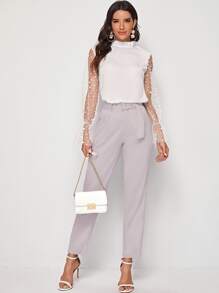 Chiquease Adjustable Belted Cropped Tailored Pants - Dusty Purple - View 4