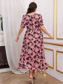 Đầm Plus Size viền lá sen Thắt nơ trước Hoa Boho - Nhiều màu - Xem 2