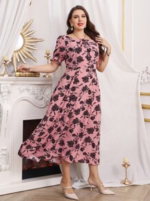 Đầm Plus Size viền lá sen Thắt nơ trước Hoa Boho - Nhiều màu - Xem 3