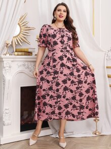 Đầm Plus Size viền lá sen Thắt nơ trước Hoa Boho - Nhiều màu - Xem 5