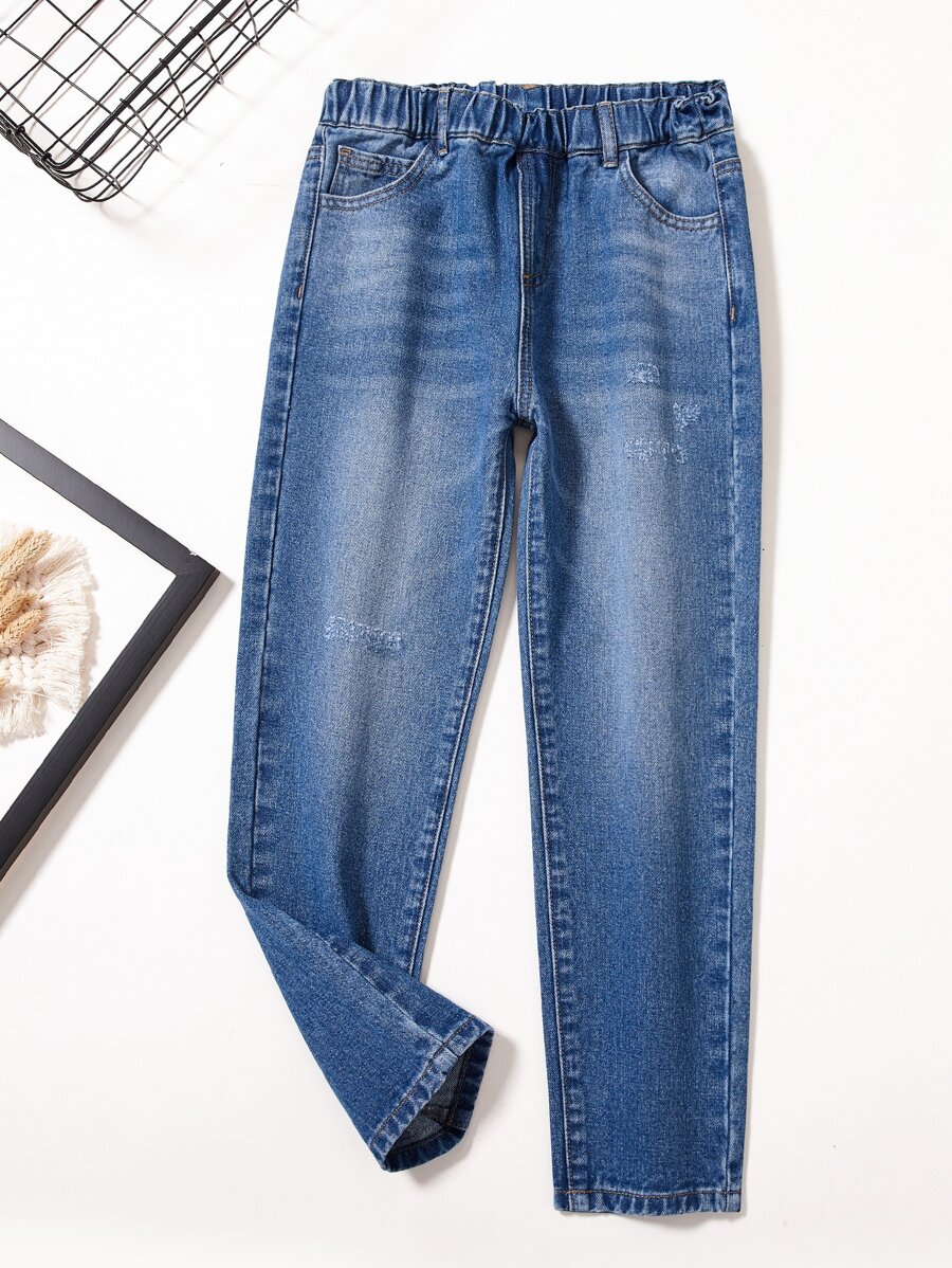 Bé Gái Quần Jeans Túi Denim mùa giặt màu trơn - Rửa trung bình - Xem 1
