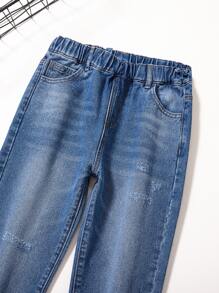 Bé Gái Quần Jeans Túi Denim mùa giặt màu trơn - Rửa trung bình - Xem 3