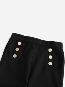 SHEIN Young Girl Fake Button Tapered Pants - Black - View 3