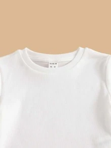 SHEIN Niñitas tejido de canalé Camiseta & de cuadros Vestido de tirantes - Multicolor - Ver 4