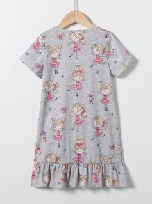Toddler Girls Cartoon Figure Graphic Ruffle Hem Night Dress - Light Grey - View 2