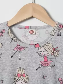 Toddler Girls Cartoon Figure Graphic Ruffle Hem Night Dress - Light Grey - View 3