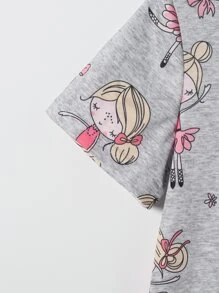 Toddler Girls Cartoon Figure Graphic Ruffle Hem Night Dress - Light Grey - View 5