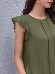 SHEIN Clasi Áo sơ mi nữ Nút Xù màu trơn Giải trí - xanh quân đội - Xem 4