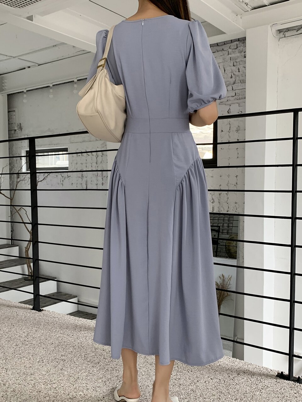 Puff Sleeve Zip Back Dress
