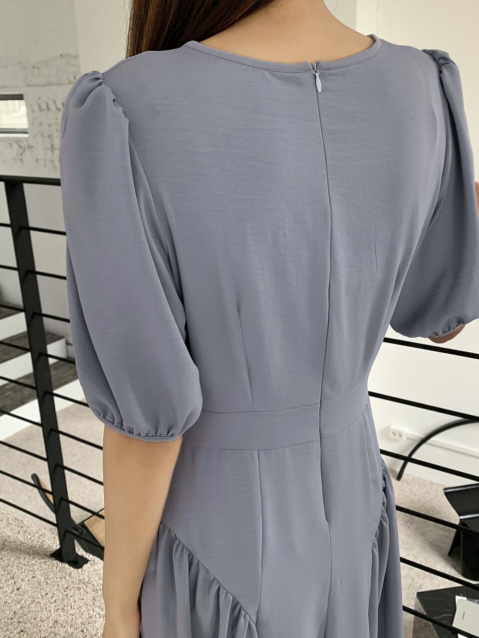 Puff Sleeve Zip Back Dress