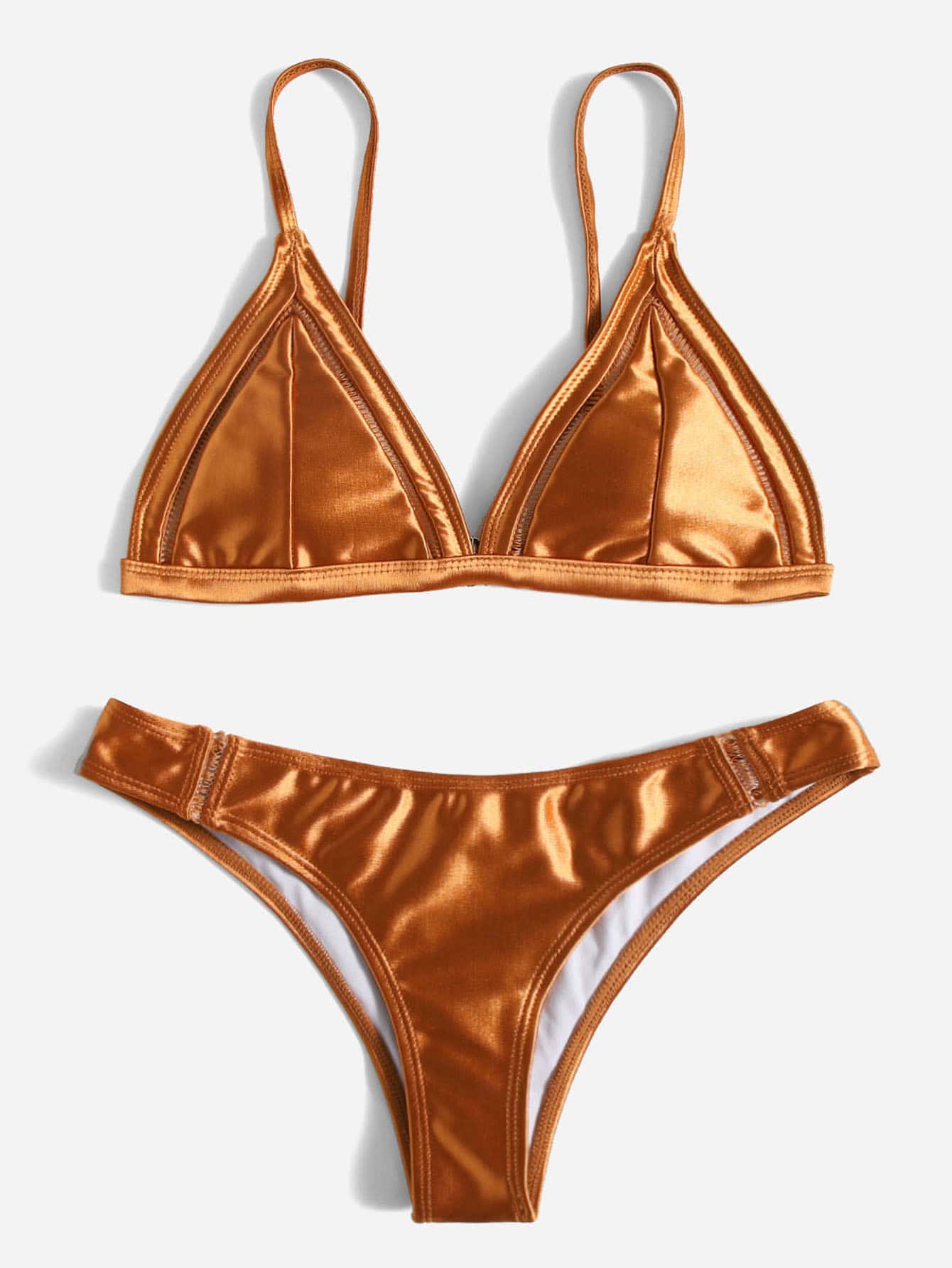 Metallic Triangle Bikini For Summer Beach - Orange - View 1