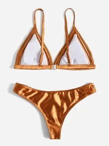 Metallic Triangle Bikini For Summer Beach - Orange - View 2