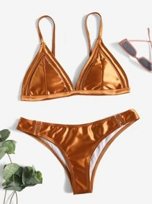 Metallic Triangle Bikini For Summer Beach - Orange - View 3