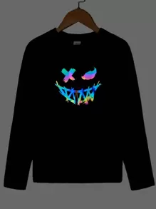 SHEIN Boys Reflective Expression Print Tee - Black - View 1