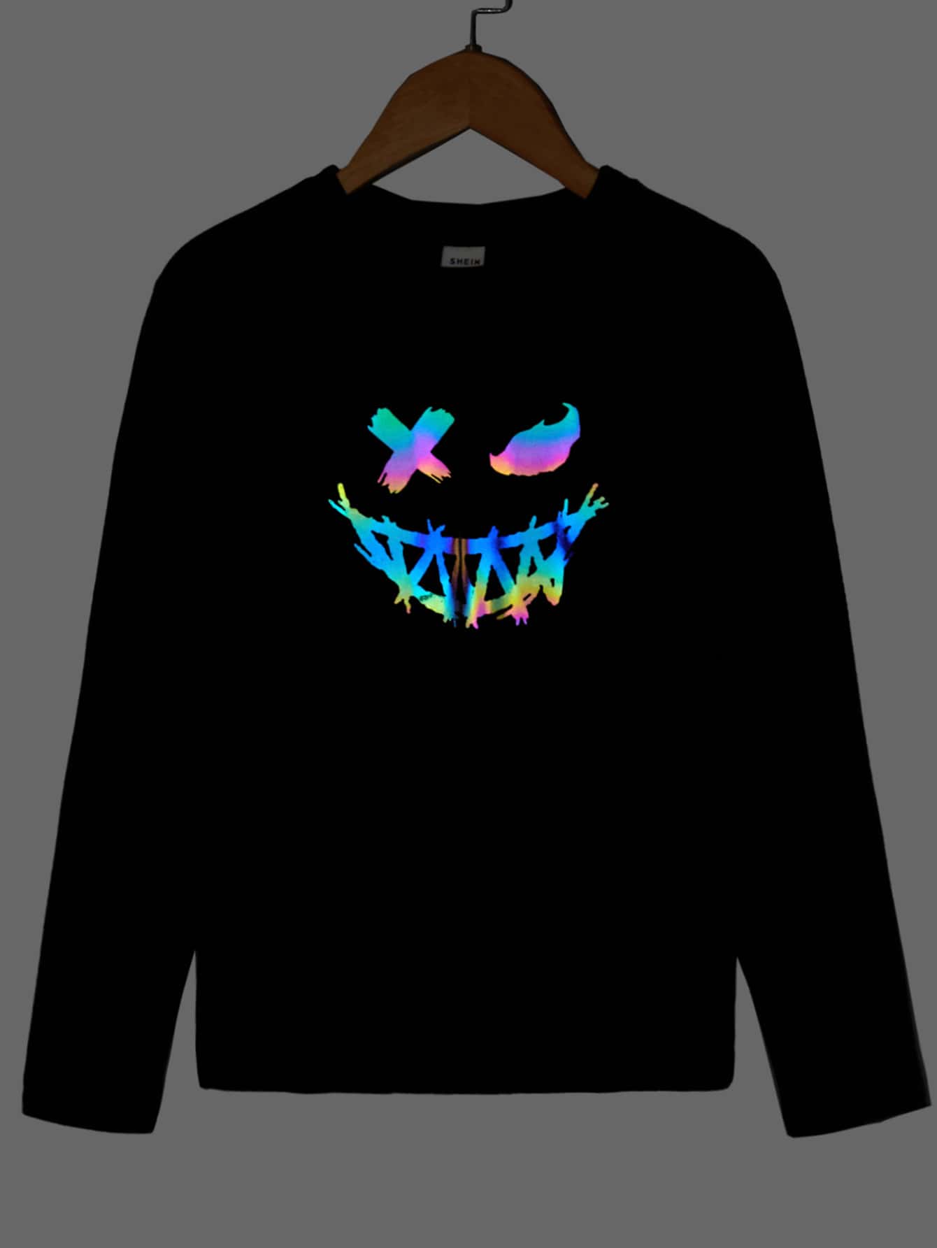 SHEIN Boys Reflective Expression Print Tee - Black - View 1