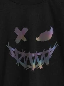 SHEIN Boys Reflective Expression Print Tee - Black - View 4