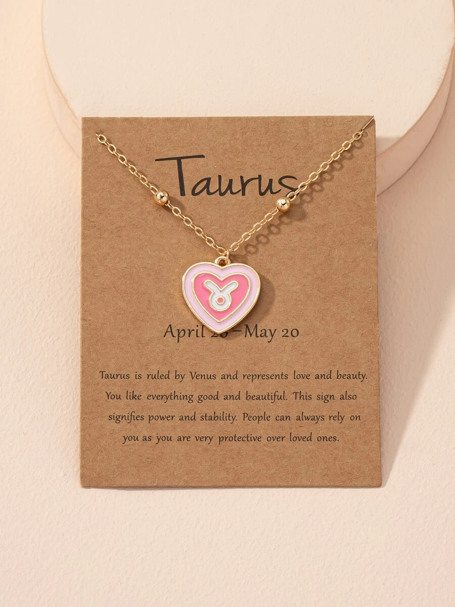 Zodiac Sign Heart Charm Necklace - Multicolor - View 1