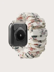 花卉圖案大腸髮圈設計錶帶適用於Apple Watch - 彩色 - 查看 2